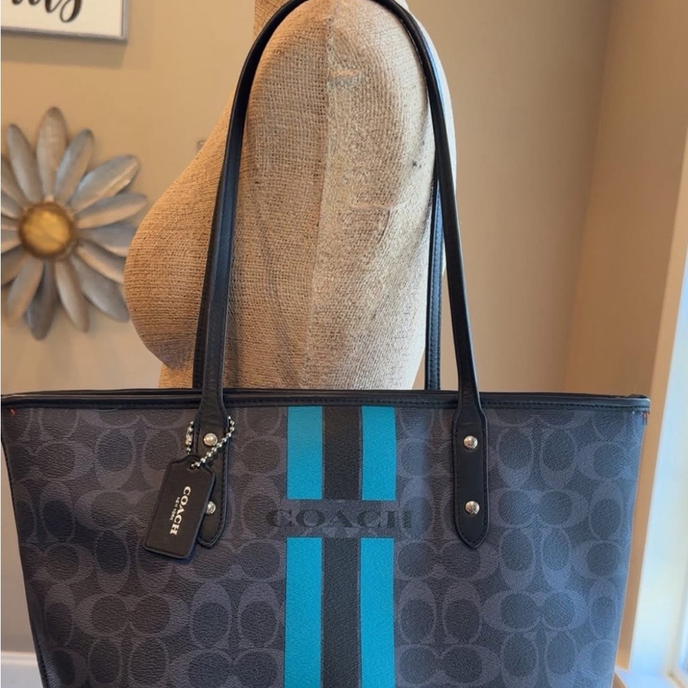 Coach varsity stripe Tote Bag - Black and Blue